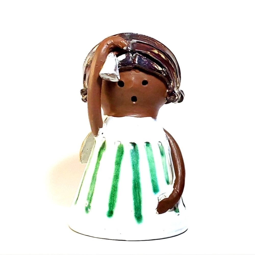 VINTAGE Angel Pottery Figurine with Sweet Face and Stripe Dress 7" Tall EUC